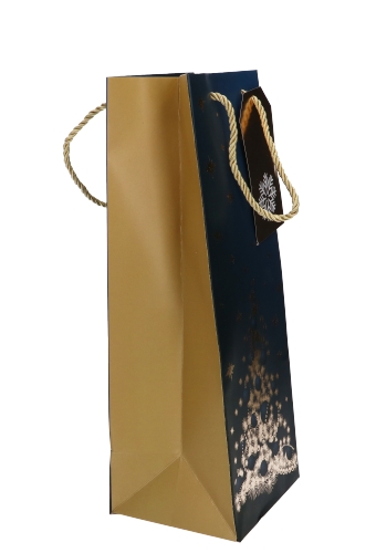 Kerst Wijntasjes 1 Fles Blue Tree Gold 12.5x12x36.5cm 10stuks