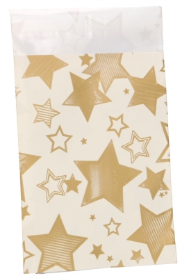 Kerstzakjes Folie Mita Plakstrip Stars Gold Creme 10x13.5cm 100stuks