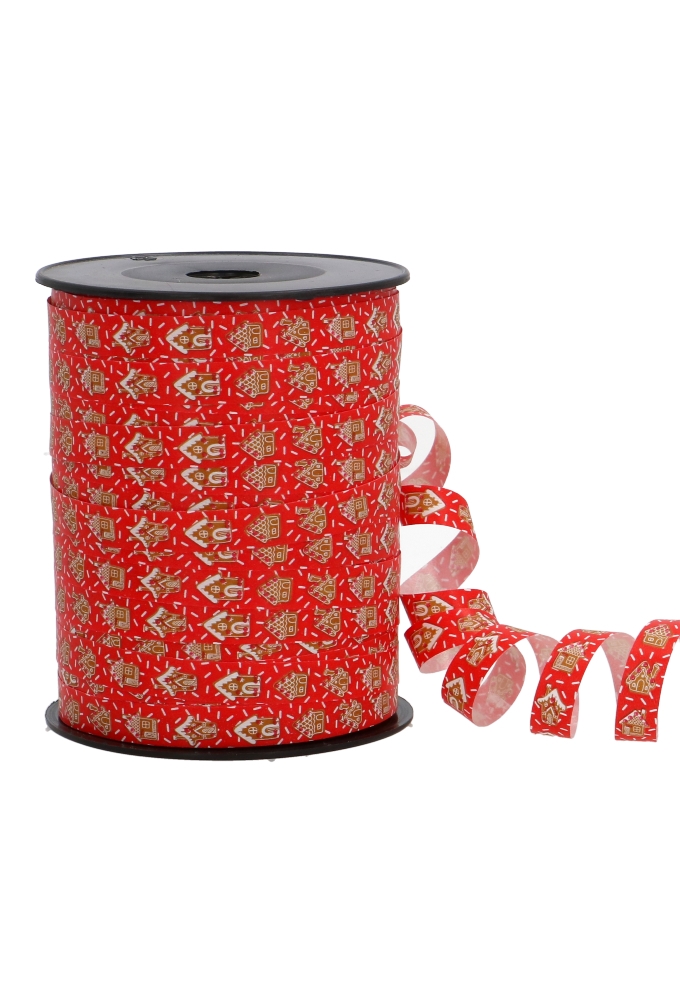 Kerst Krullint Koekhuisjes Rood 10mm x 250 meter OP IS OP