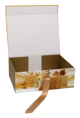 Luxe Magneetdozen Golden Christmas Box & Lint 33x25x12cm 1stuk