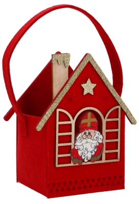 Geschenktasje Vilt Huisje Sint Metallic Goud 15x10.5x27cm 1stuks Geschenktasje Vilt Huisje Sint Metallic Goud 15x10.5x27cm 1stuks