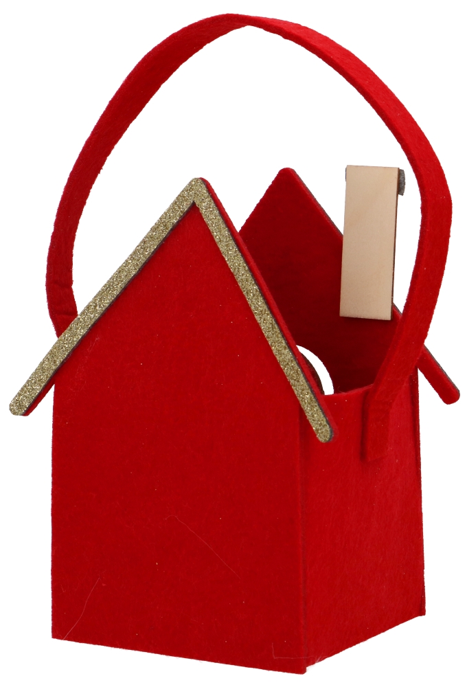 Geschenktasje Vilt Huisje Sint Metallic Goud 15x10.5x27cm 1stuks