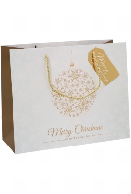 Kersttasjes Groot Laag MerryChristmas Golden Ball 32x12.5x27cm 10stuks