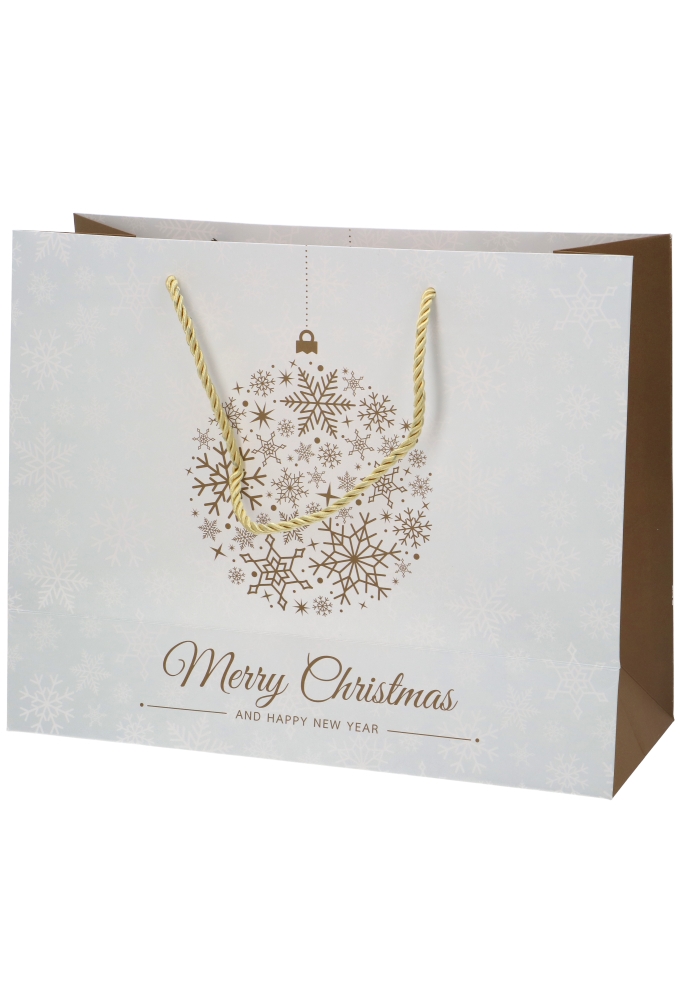 Kersttasjes Groot Laag MerryChristmas Golden Ball 32x12.5x27cm 10stuks