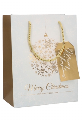 Kersttasjes Medium Merry Christmas Golden Balls 18x10x23cm 10stuks