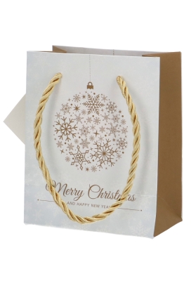 Kersttasjes Klein Merry Christmas Golden Ball 11x6.5x14.5cm 10stuks