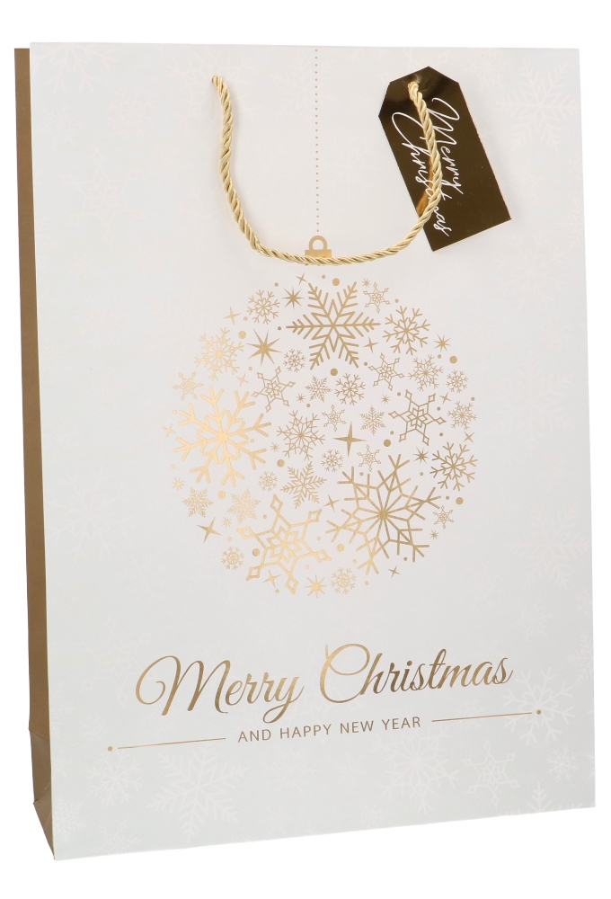 Luxe Kersttasjes Jumbo MerryChristmas Golden Ball 33x10x45.5cm 10stuks