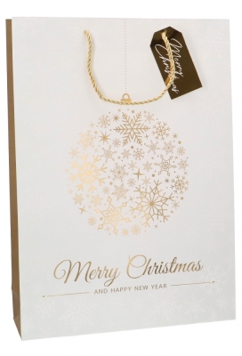 Luxe Kersttasjes Jumbo Merry Christmas Golden Ball 33x10x45.5cm 10st Luxe Kersttasjes Jumbo Merry Christmas Golden Ball 33x10x45.5cm 10st