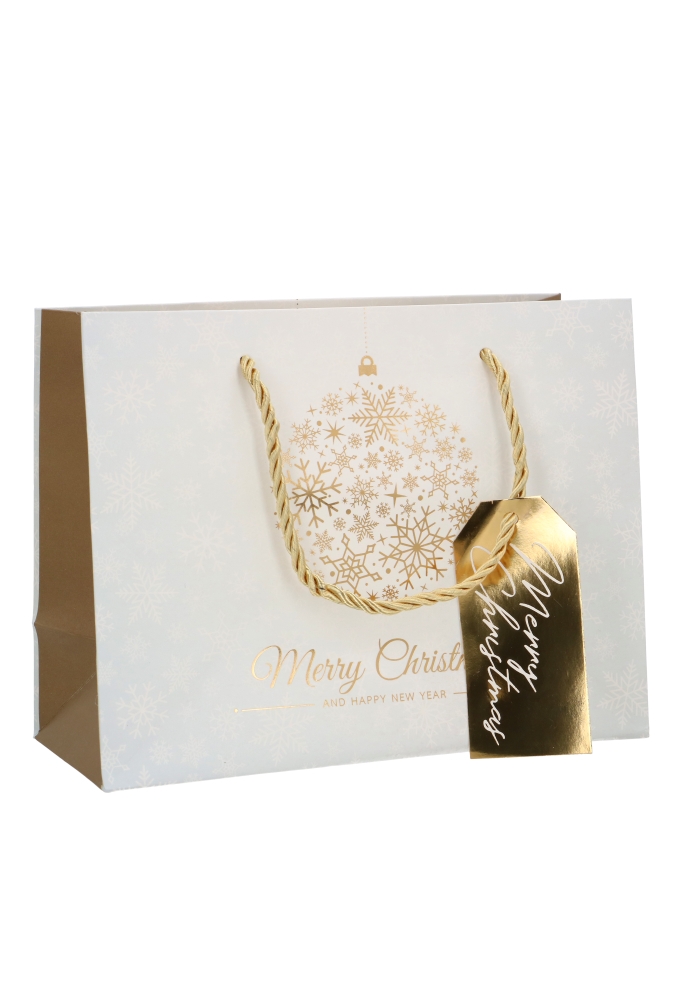 Kersttasjes Medium Merry Christmas Golden Ball 23x10x17.5cm 10stuks