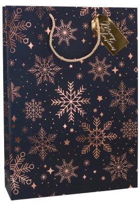 Kersttasjes Jumbo Snow Gold Dark Blue 33x10x45.5cm 10stuks