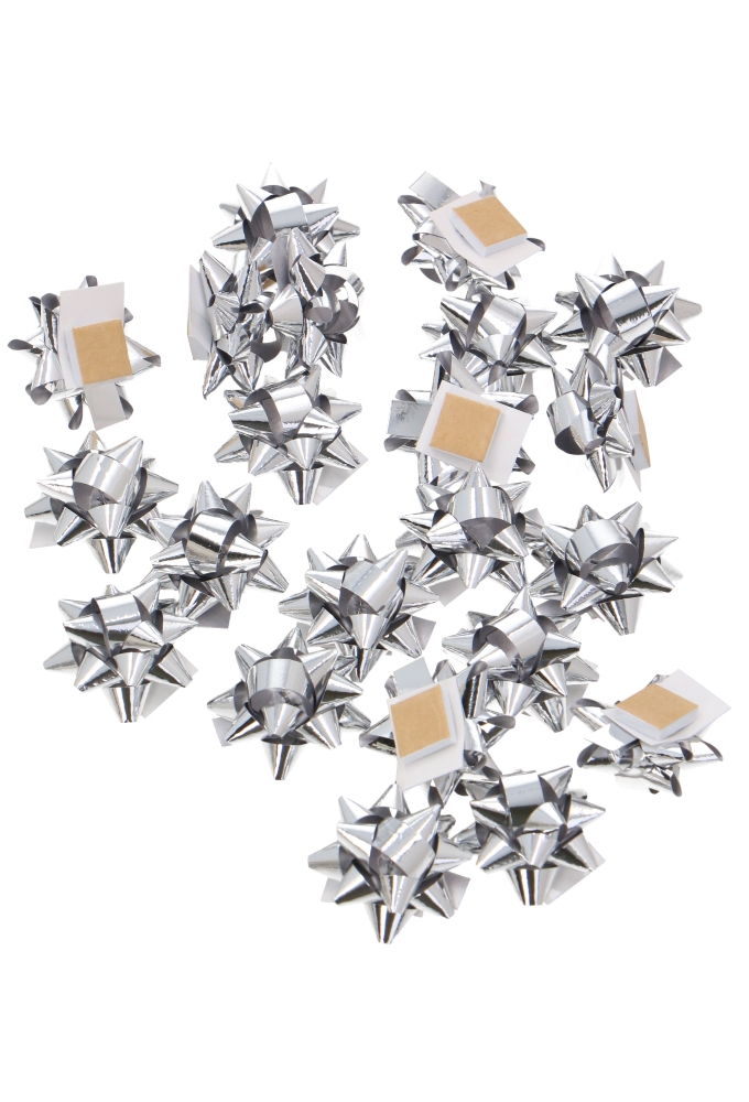 Mini Bows Strik Rond 25mm Zilver met Plakker 100stuks