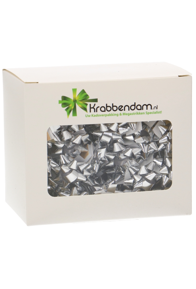 Mini Bows Strik Rond 25mm Zilver met Plakker 100stuks