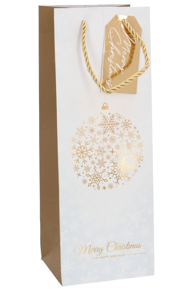 Kerst Luxe Wijntasjes 1 Fles Merry Christmas Golden 12.5x9x36.5cm 10st