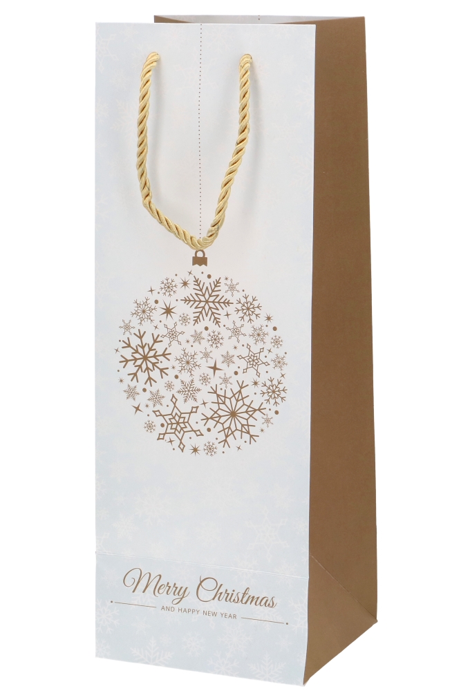 Kerst Luxe Wijntasjes 1 Fles Merry Christmas Golden 12.5x9x36.5cm 10st