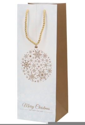 Kerst Luxe Wijntasjes 1 Fles Merry Christmas Golden 12.5x9x36.5cm 10st