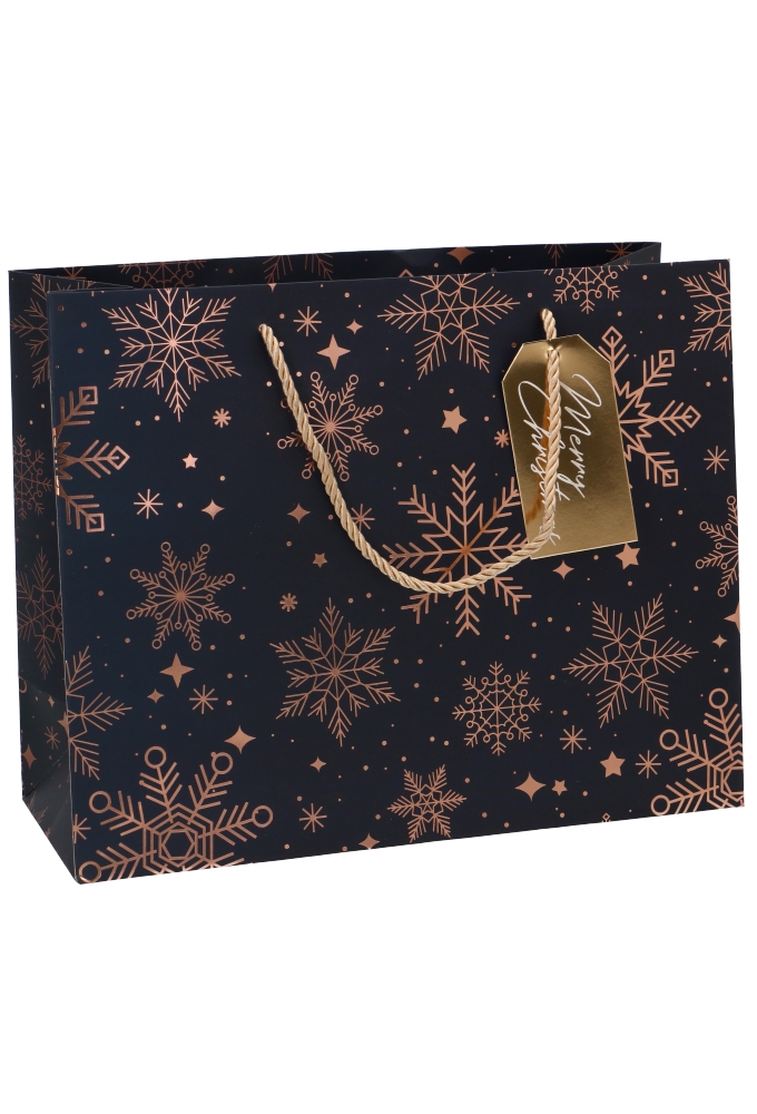 Kersttasjes Jumbo Laag Snow Gold Dark Blue 32x12.5x27cm 10stuks