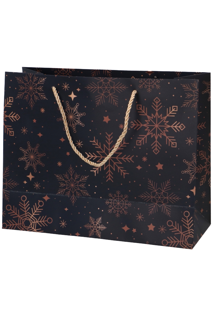 Kersttasjes Jumbo Laag Snow Gold Dark Blue 32x12.5x27cm 10stuks