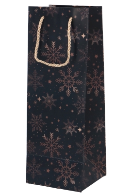 Kerst Wijntasjes 1 Fles Snow Gold Dark Blue 12.5x12x36.5cm 10stuks