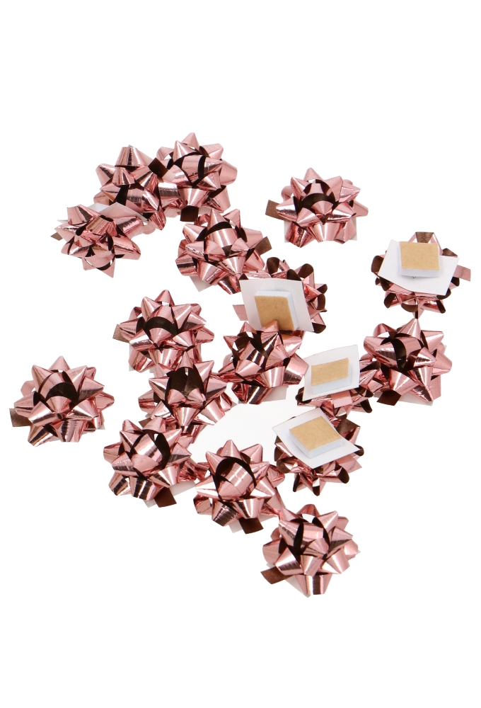 Mini Bows Strik Rond 25mm Roze Goud met Plakker 100stuks