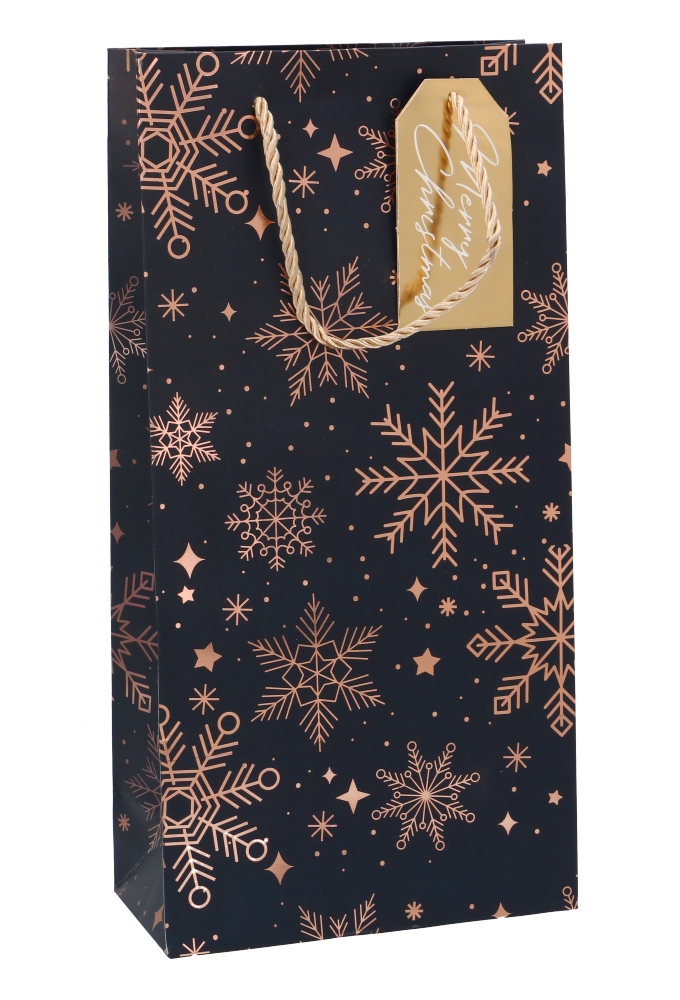 Kerst Wijntasjes 2 Flessen Snow Gold Dark Blue 18x9x36cm 10st