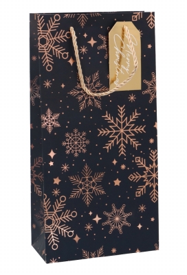 Kerst Wijntasjes 2 Flessen Snow Gold Dark Blue 18x9x36cm 10st