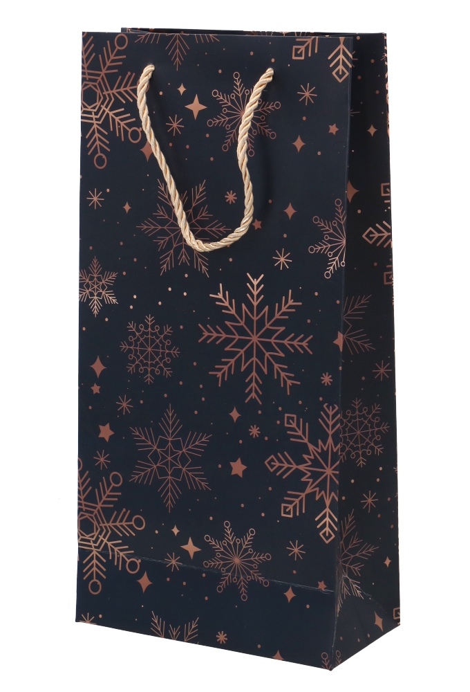 Kerst Wijntasjes 2 Flessen Snow Gold Dark Blue 18x9x36cm 10st