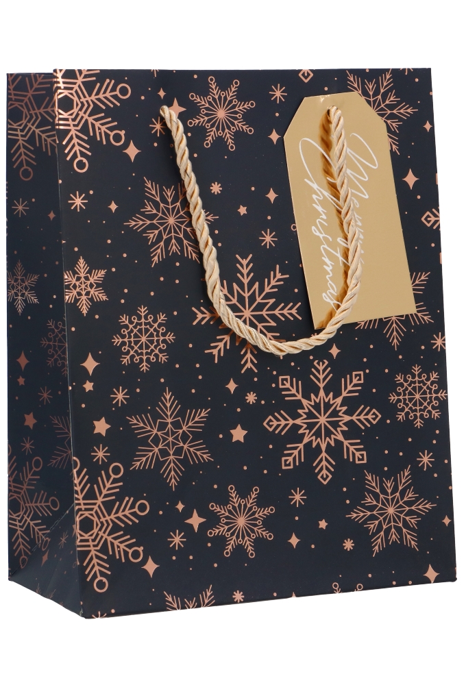 Kersttasjes Medium Snow Gold Dark Blue 18x10x23cm 10stuks