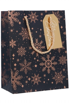 Kersttasjes Medium Snow Gold Dark Blue 18x10x23cm 10stuks