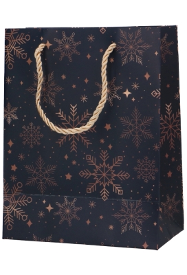 Kersttasjes Medium Snow Gold Dark Blue 18x10x23cm 10stuks