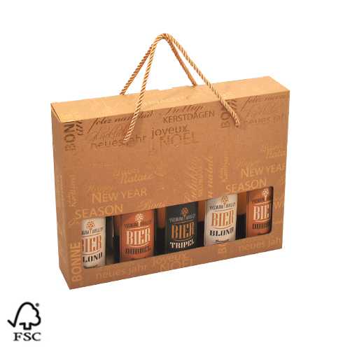 Bierverpakking Bonne Année Kraft 5 Flesjes & Koord FSC® 50stuks