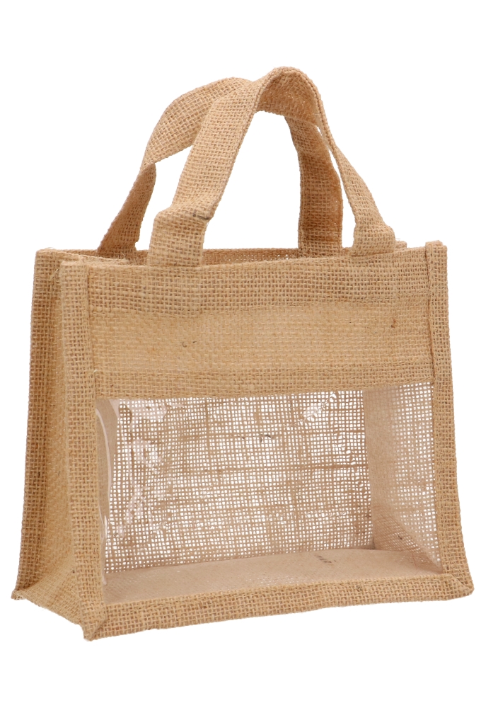 Kadotasje Jute Met Venster & Hengsel 20x10x16.5cm 10stuks