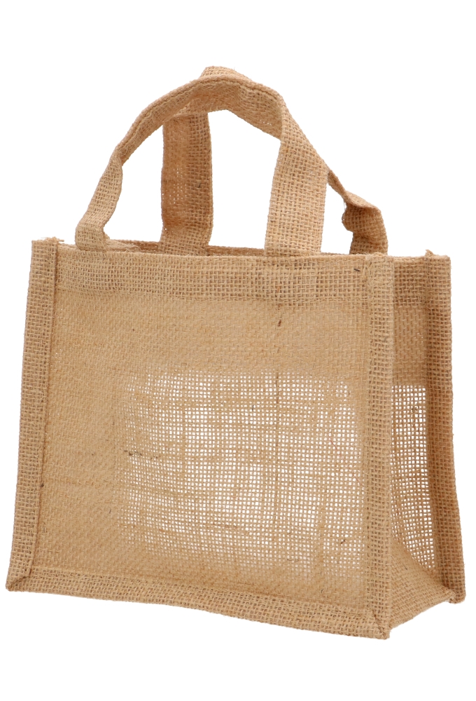 Kadotasje Jute Met Venster & Hengsel 20x10x16.5cm 10stuks