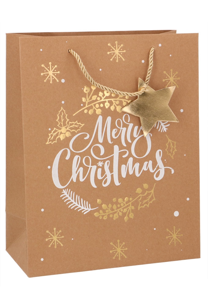 Kersttasjes Groot Kraft Merry Christmas 25.5x12.5x32.5cm 10stuks