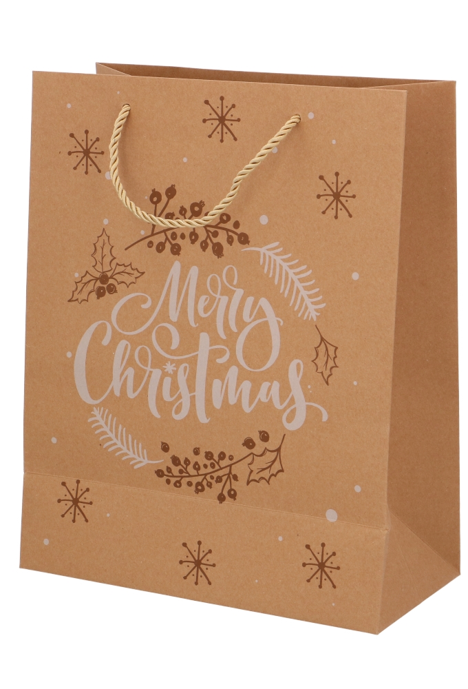 Kersttasjes Groot Kraft Merry Christmas 25.5x12.5x32.5cm 10stuks