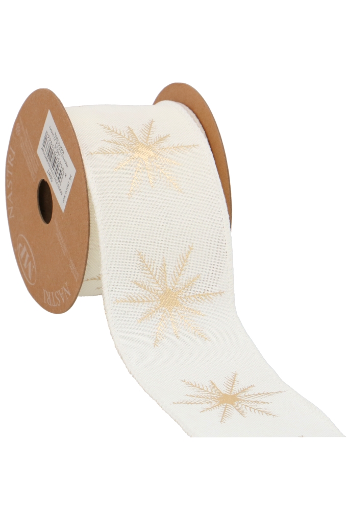 Luxe Kerstlint Snow Stella Beige Gold Met IJzerdraad 63mm x 10meter