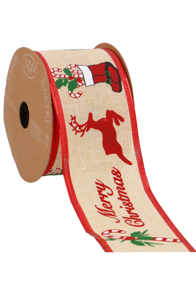 Luxe Kerstlint Merry Christmas Red Met IJzerdraad 63mm x 10meter