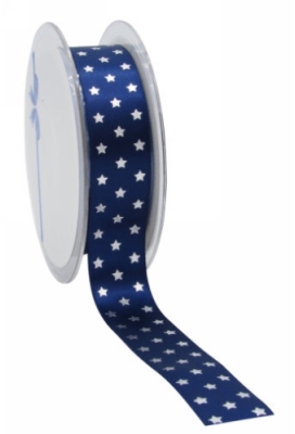 Kerstlint Satijn Lint Twinkling Stars Blauw & Zilver 23mm x 25meter