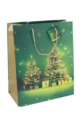 Kersttasjes Groot Christmas Tree Green 26.5x13.5x32.5cm 12stuks