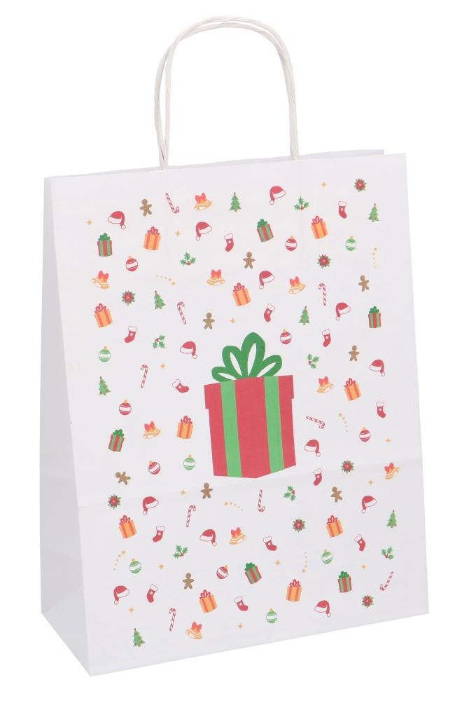 Papieren Kersttas Wit Kerstkado A4 24x11x31cm 50stuks
