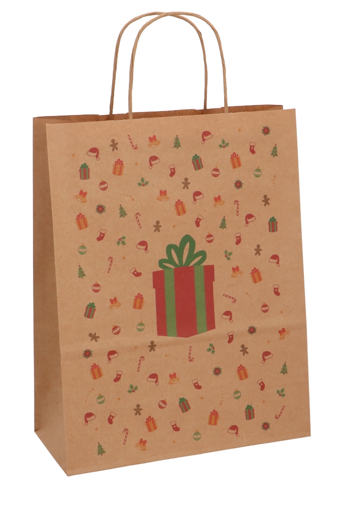 Papieren Draagtas Kraft Kerstkado A4 24x11x31cm 50stuks