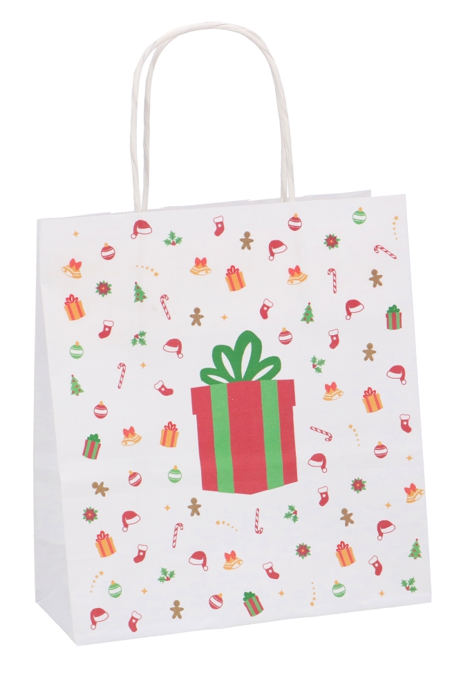 Papieren Kersttas Wit Kerstkado A5 19x8x21cm 50stuks Papieren Kersttas Wit Kerstkado A5 19x8x21cm 50stuks