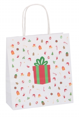 Papieren Kersttas Wit Kerstkado A5 19x8x21cm 50stuks Papieren Kersttas Wit Kerstkado A5 19x8x21cm 50stuks