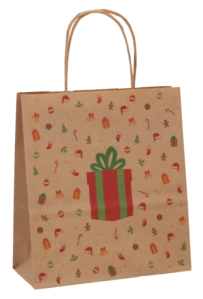 Papieren Kersttas Kraft Kerstkado A5 19x8x21cm 50stuks