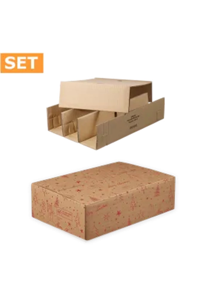 Wijnverzenddoos Xmas 3-fl & Interieur 40x28x11cm 25stuks