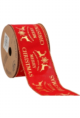 Luxe Kadolint & IJzerdraad Red Merry Christmas Deers Gold 63mmx10meter