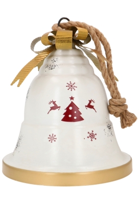 Decoratie Grote IJzeren Christmas Bel White Klepel Strik 33x39cm 1st