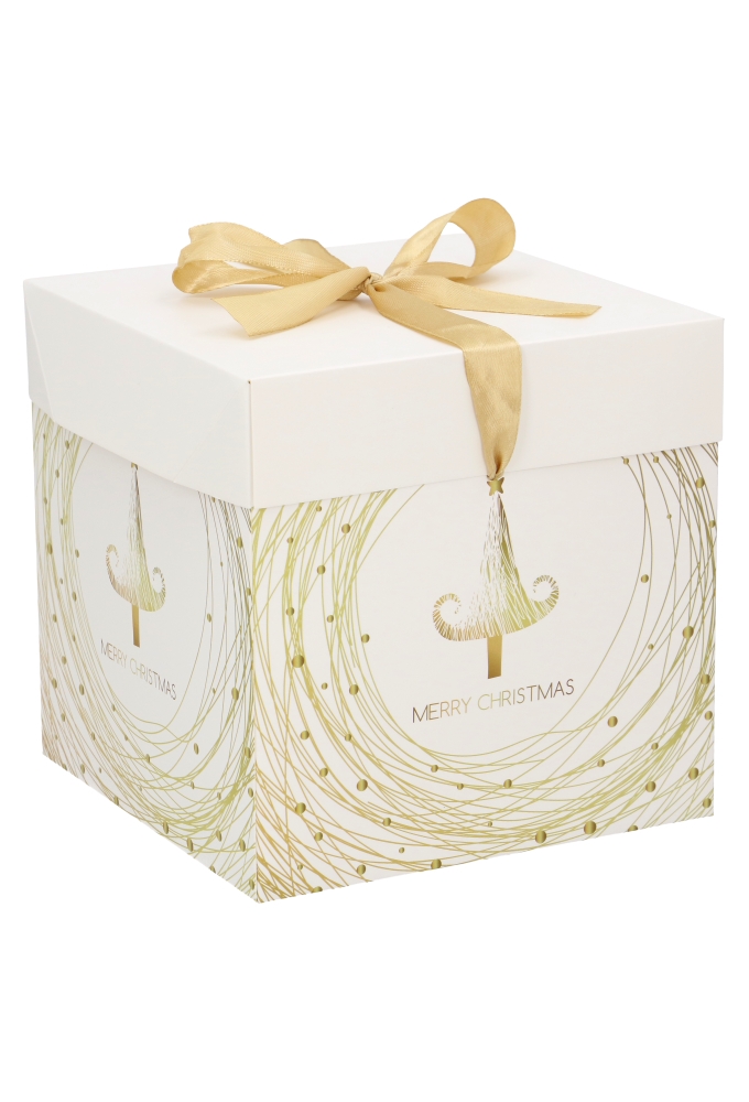 Kerstkadodoos Kerstmis Tree White Golden Swirl 16.5x16.5x16.5cm 12st