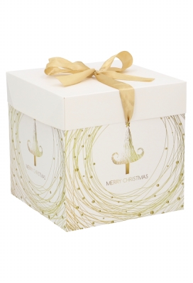 Kerstkadodoos Kerstmis Tree White Golden Swirl 21.5x21.5x21.5cm 12st