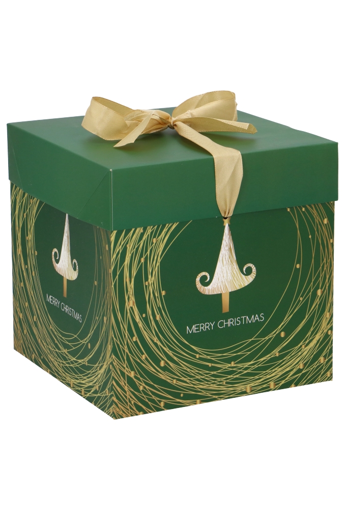 Kerstkadodoos Kerstmis Tree Green Golden Swirl 16.5x16.5x16.5cm 12st