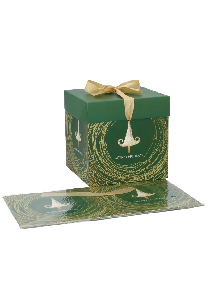 Kerstkadodoos Kerstmis Tree Green Golden Swirl 16.5x16.5x16.5cm 12st